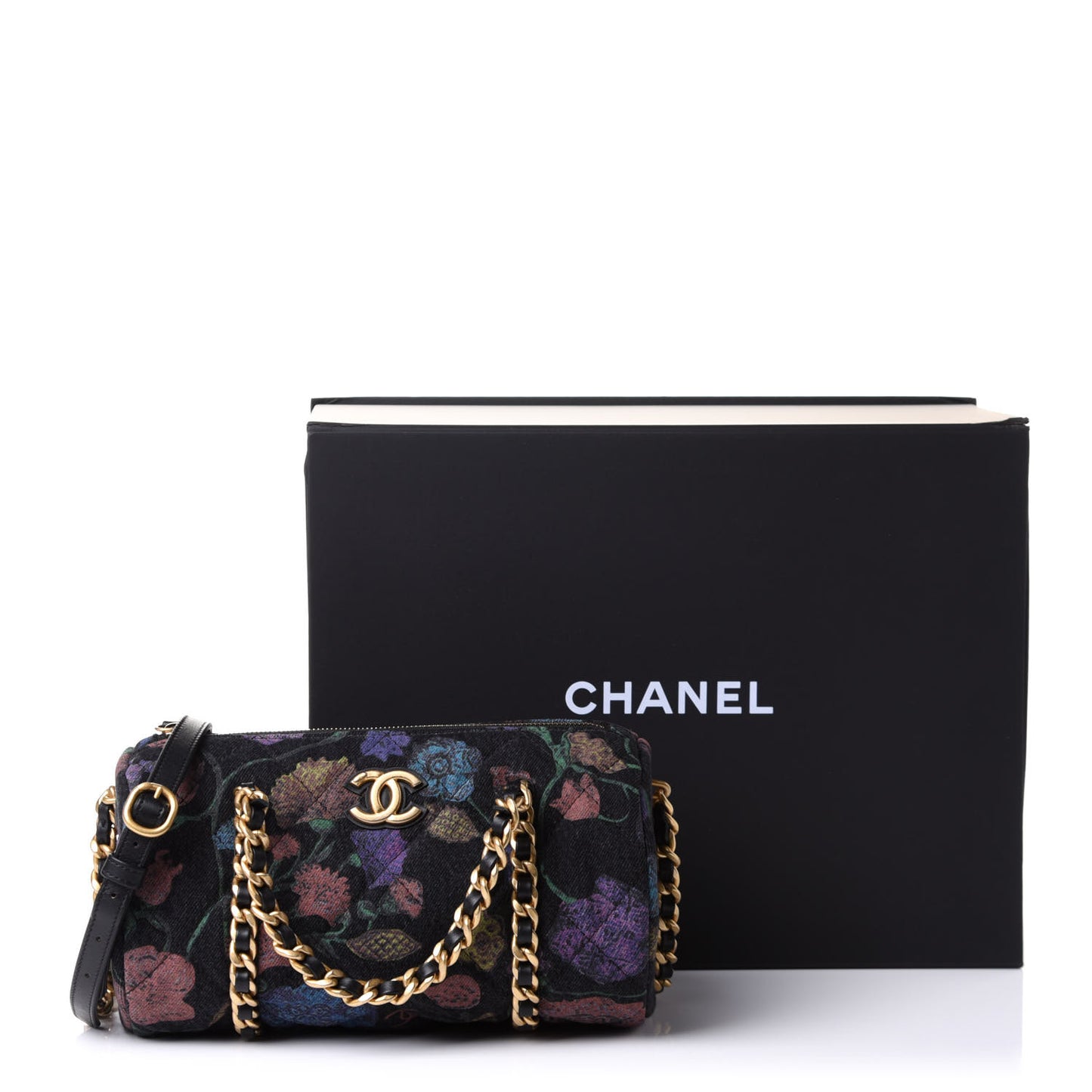 Denim Printed Destination Chenonceau Bowling Bag Charcoal Multicolor
