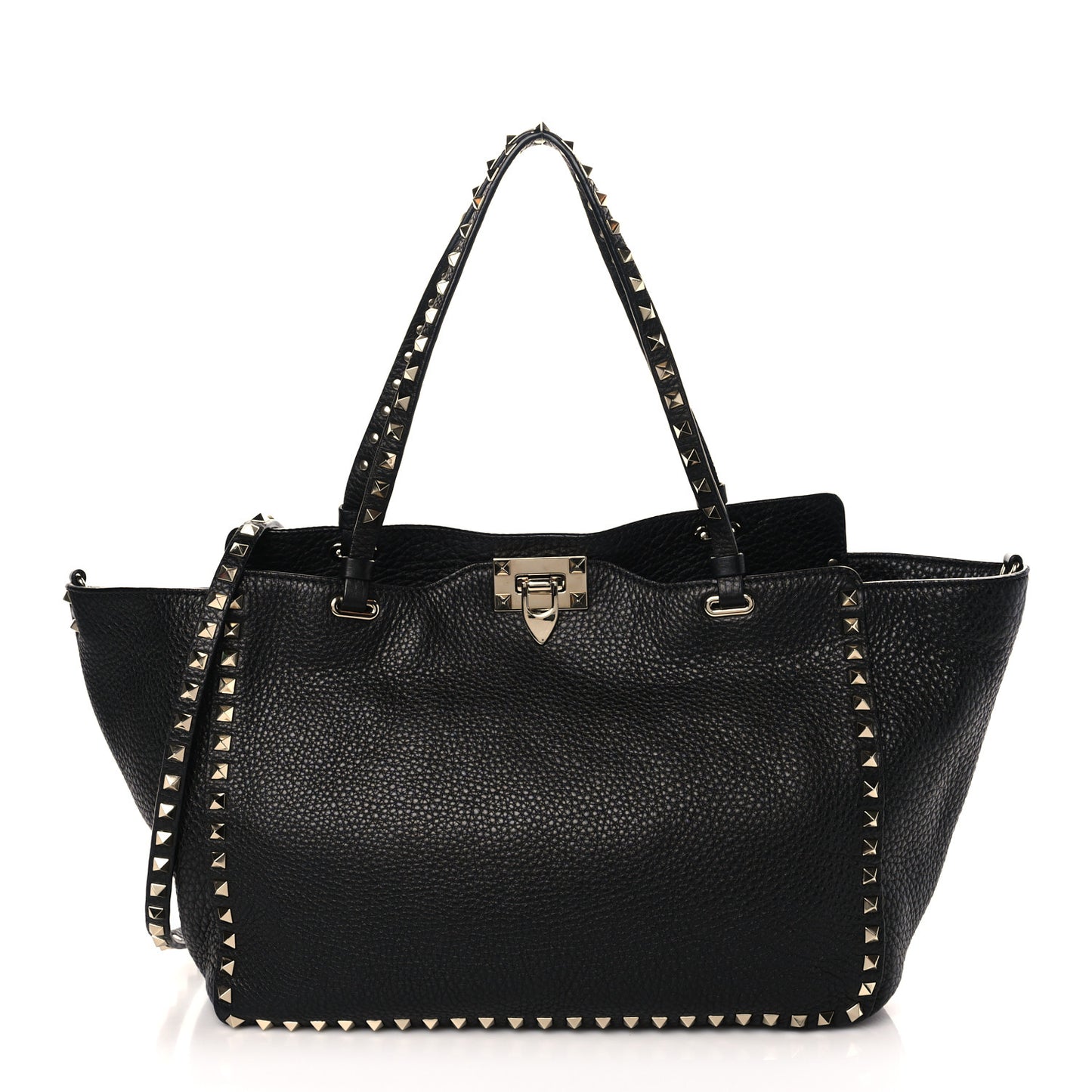 Pebbled Calfskin Medium Rockstud Tote Black