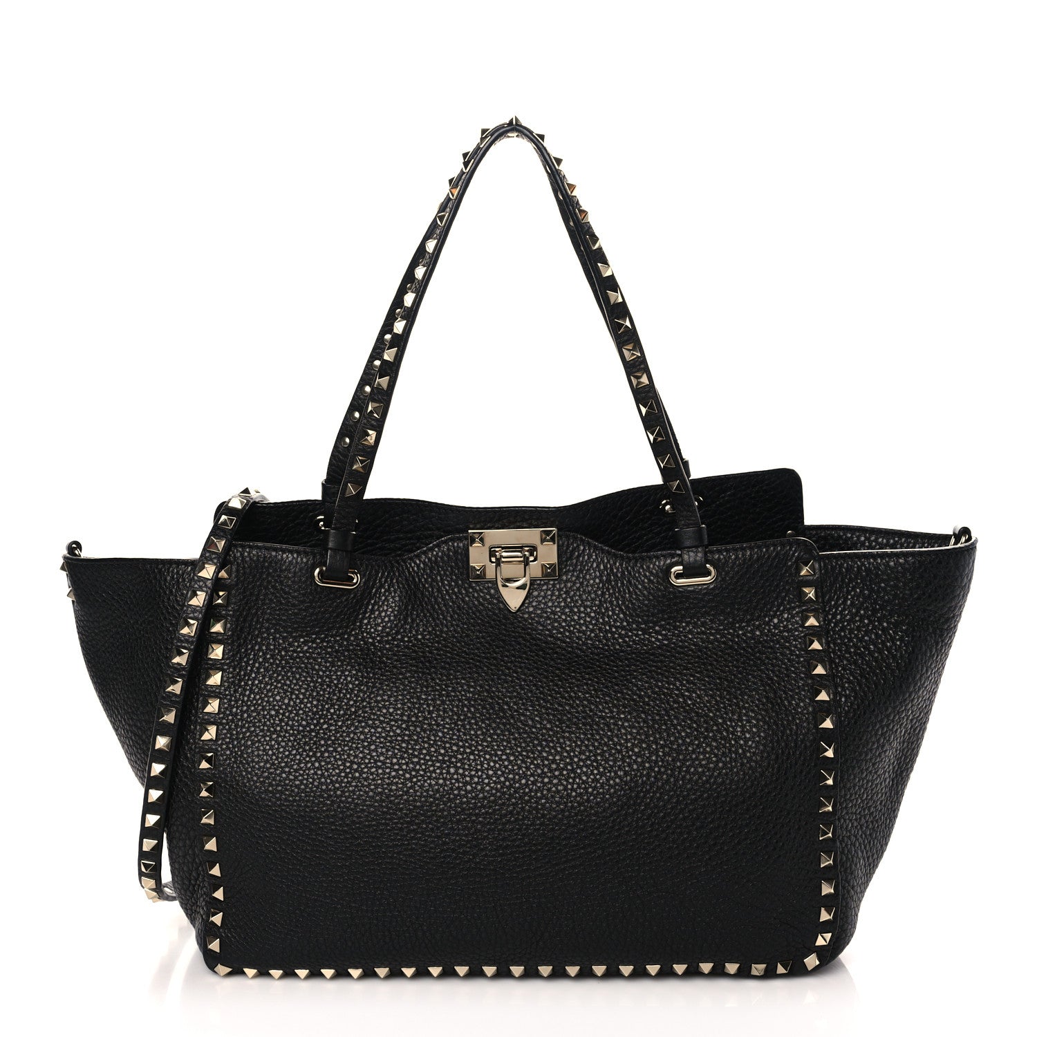 Valentino Garavani Pebbled Calfskin Medium Rockstud Tote Black 1 of 8