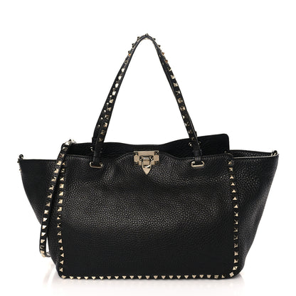 Valentino Garavani Pebbled Calfskin Medium Rockstud Tote Black 1 of 8