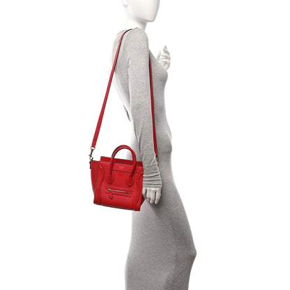 Celine Drummed Calfskin Nano Luggage Red 2 of 14