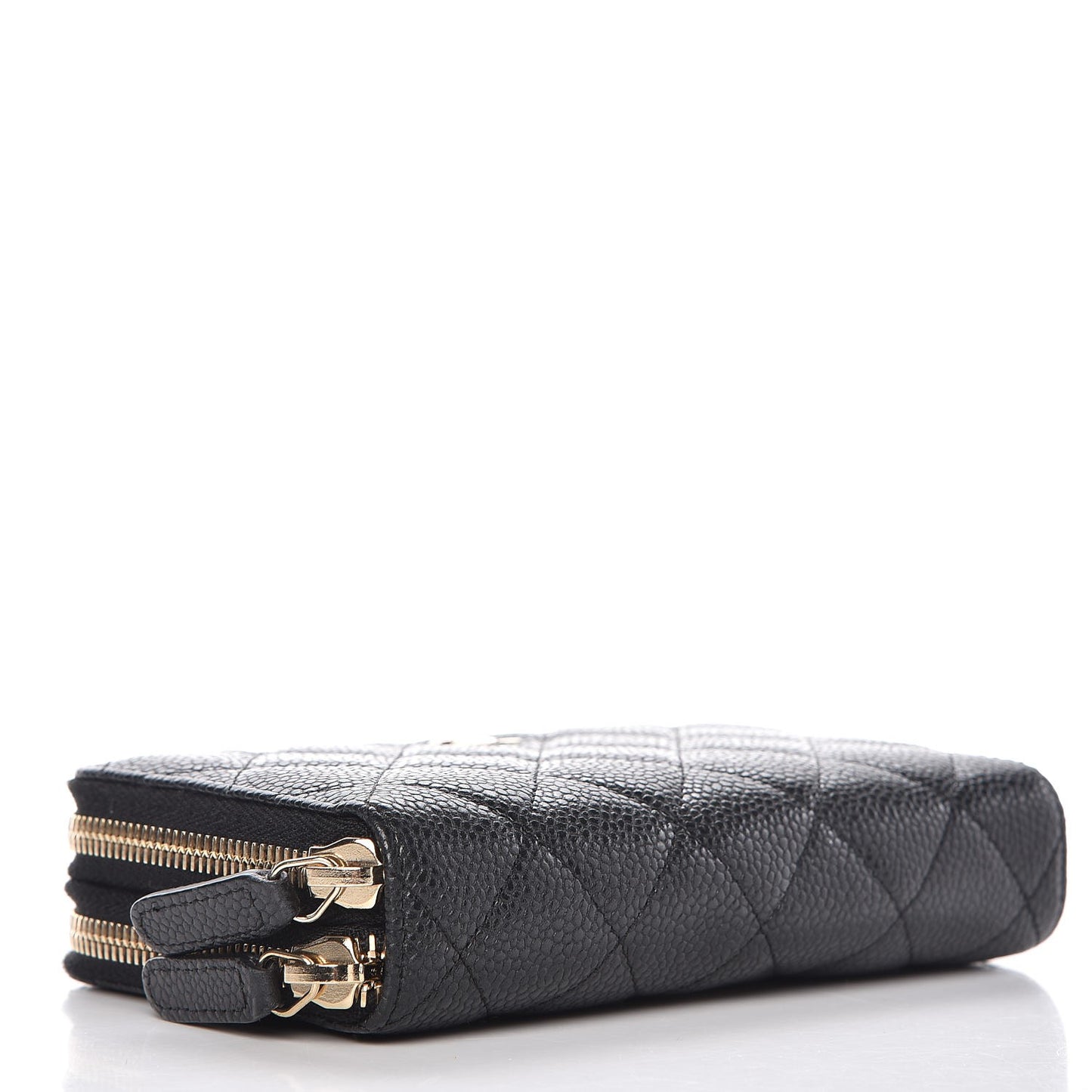 Caviar Quilted Large Gusset Double Zip Around Wallet Black