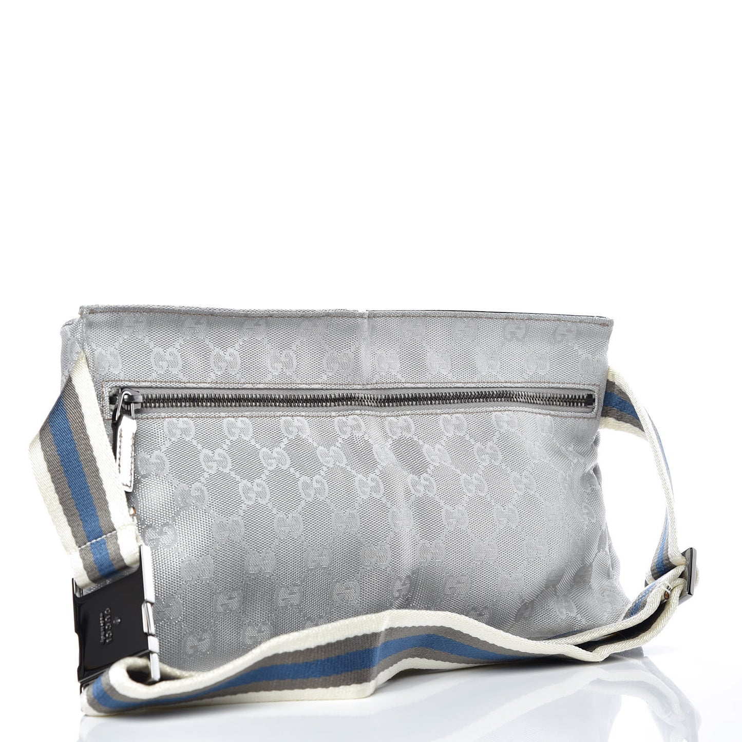GG Monogram Web Double Pocket Belt Bag Silver
