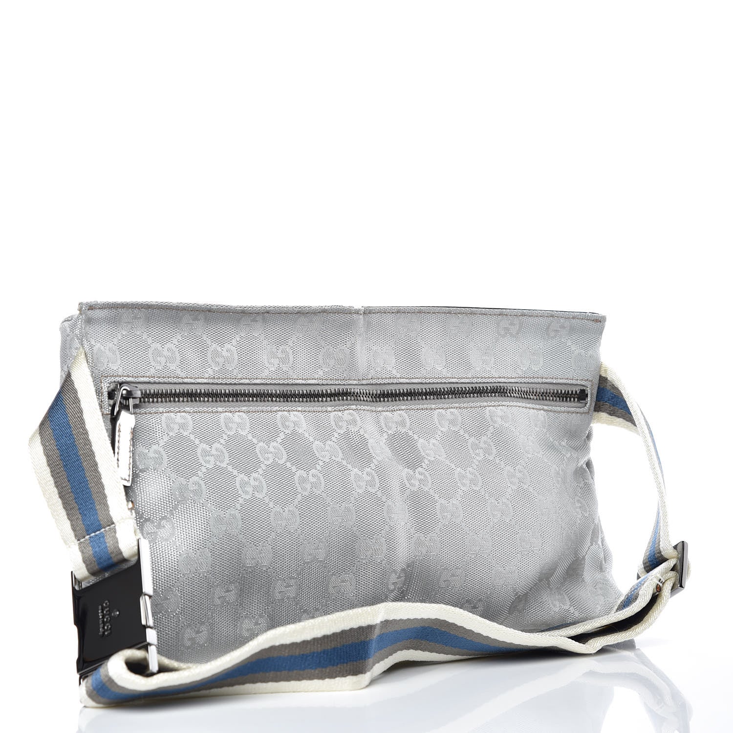 Gucci GG Monogram Web Double Pocket Belt Bag Silver 3 of 10