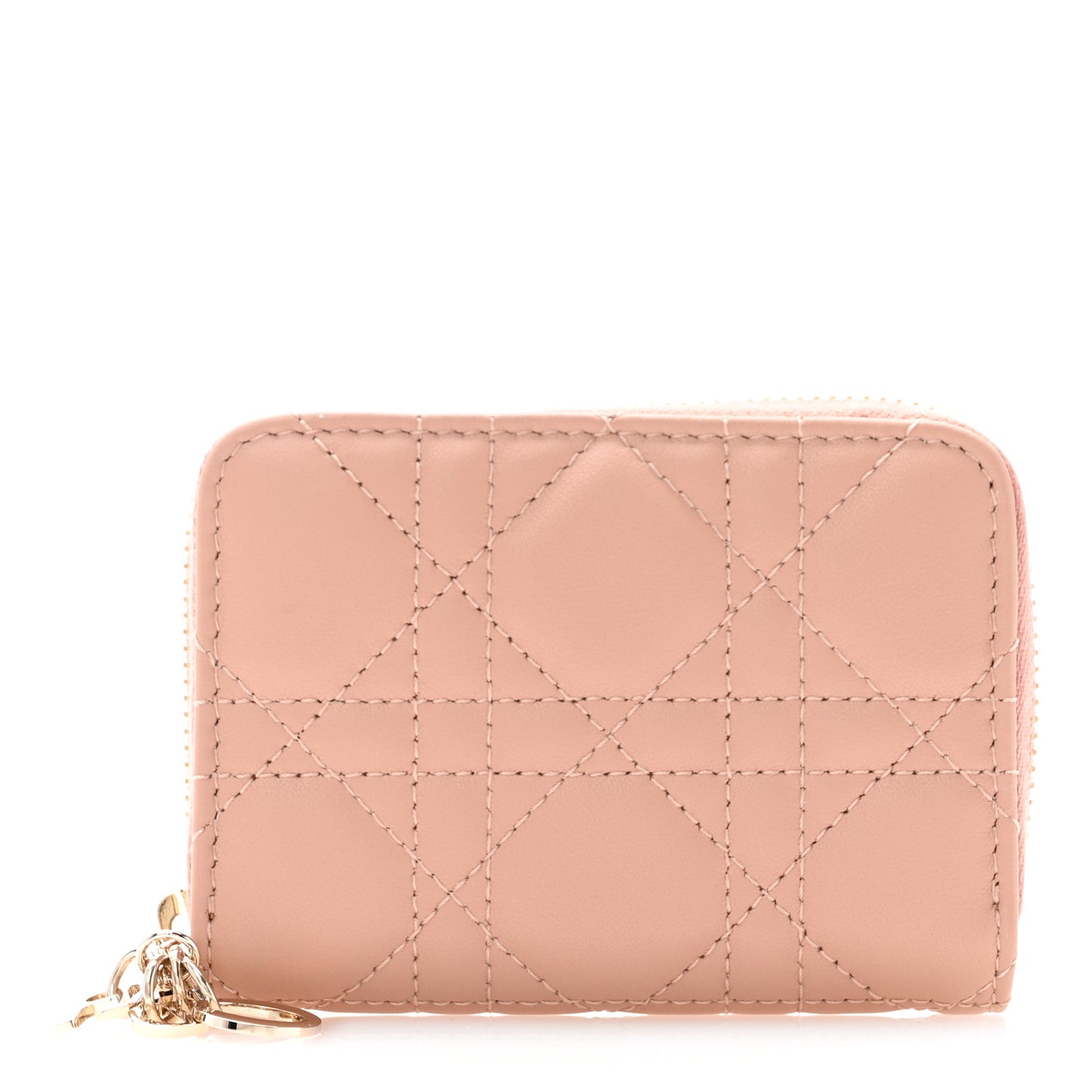 Lambskin Cannage Small Lady Dior Voyageur Coin Purse Rose Des Vents