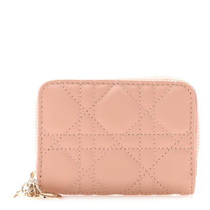 Christian Dior Lambskin Cannage Small Lady Dior Voyageur Coin Purse Rose Des Vents 1 of 8