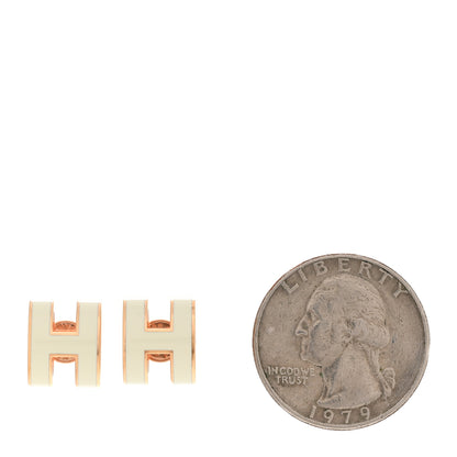 Hermes Rose Gold Lacquered Mini Pop H Earrings White 2 of 6