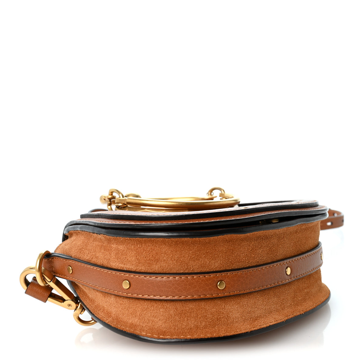 Calfskin Suede Medium Nile Bracelet Bag Caramel