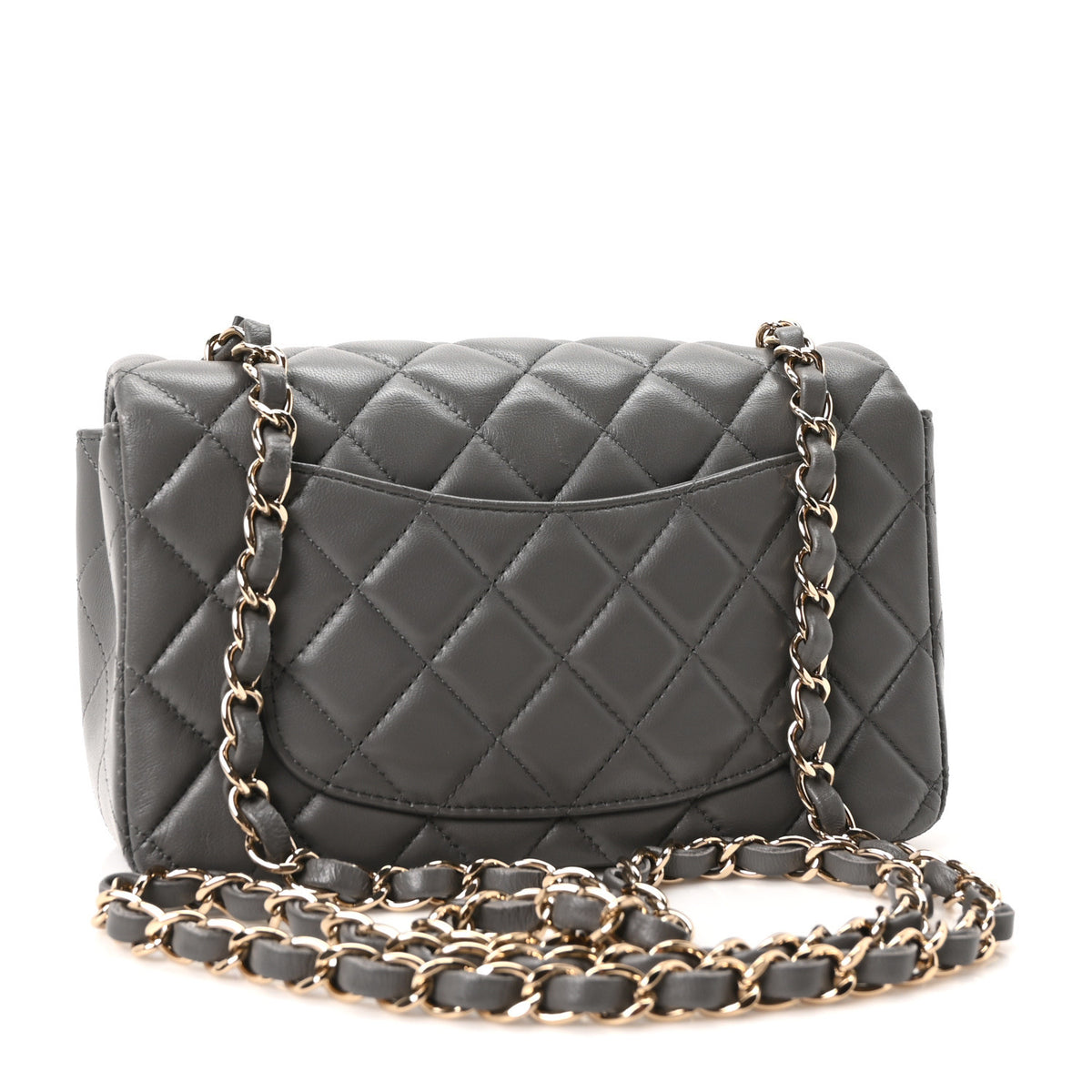 Lambskin Quilted Mini Rectangular Flap Dark Grey