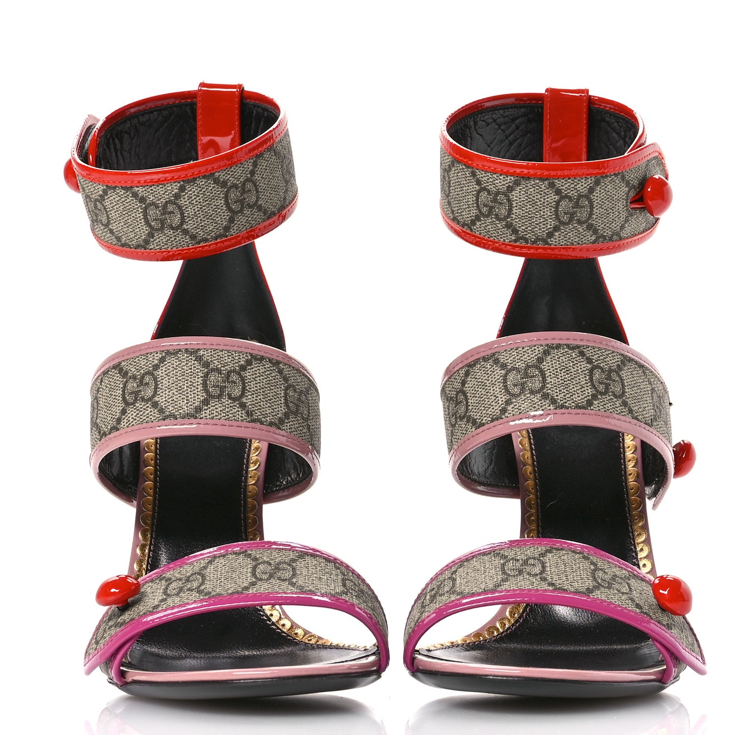 GG Supreme Monogram Patent Harleth Sandals 39.5 Beige Ebony Sun Orange Shine Purple