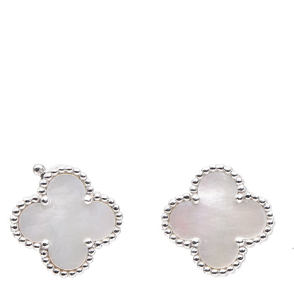 Van Cleef & Arpels 18K White Gold Mother of Pearl Vintage Alhambra Earrings 1 of 5