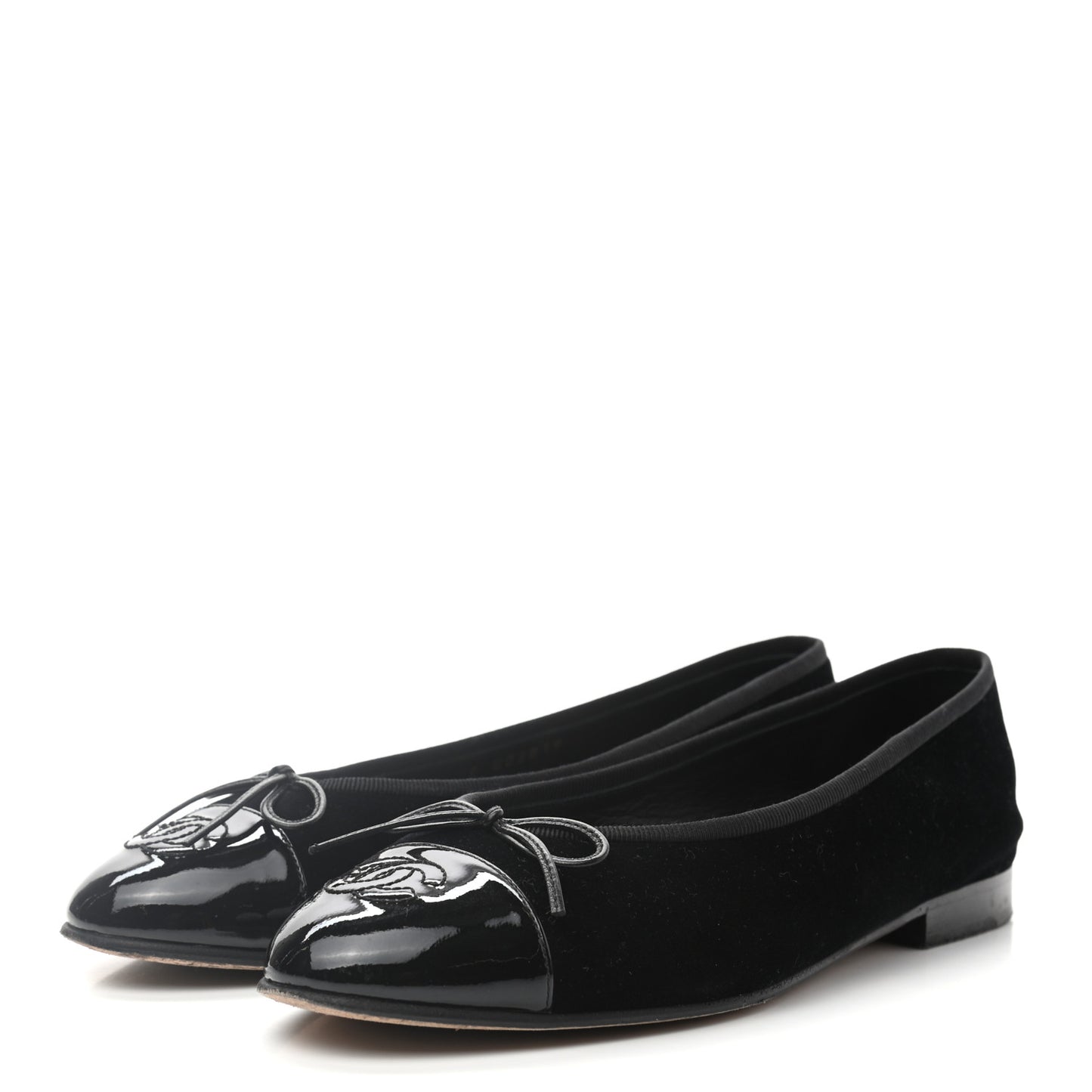 Velvet Patent Calfskin Cap Toe Ballerina Flats 37 Black