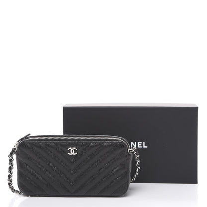 Chanel Caviar Chevron Quilted Small Clutch With Chain Black 9 of 9