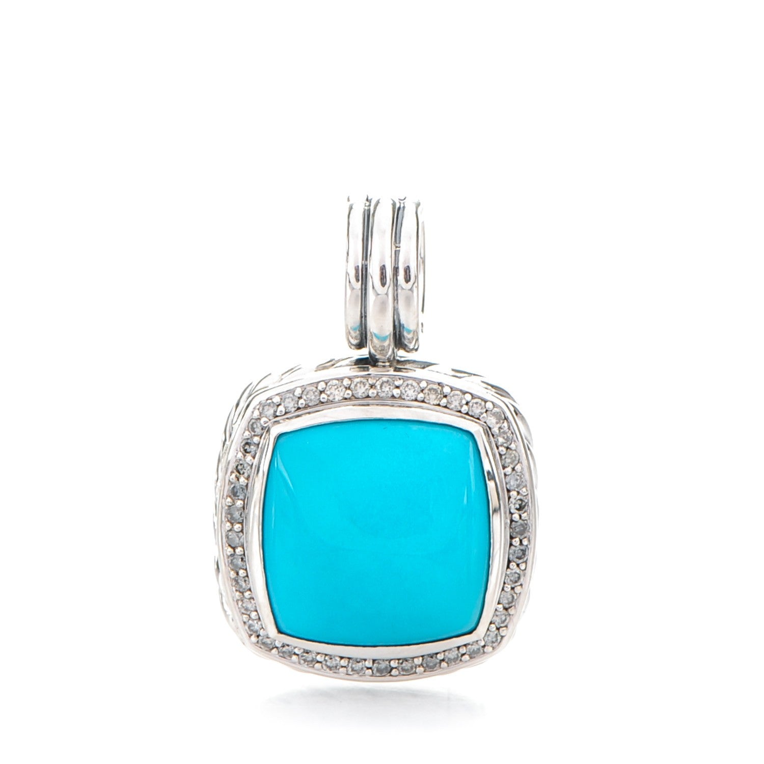 David Yurman Sterling Silver Diamond Turquoise 14mm Albion Enhancer Pendant 1 of 4