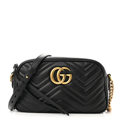 Gucci Calfskin Matelasse Small GG Marmont Chain Shoulder Bag Black 1 of 14