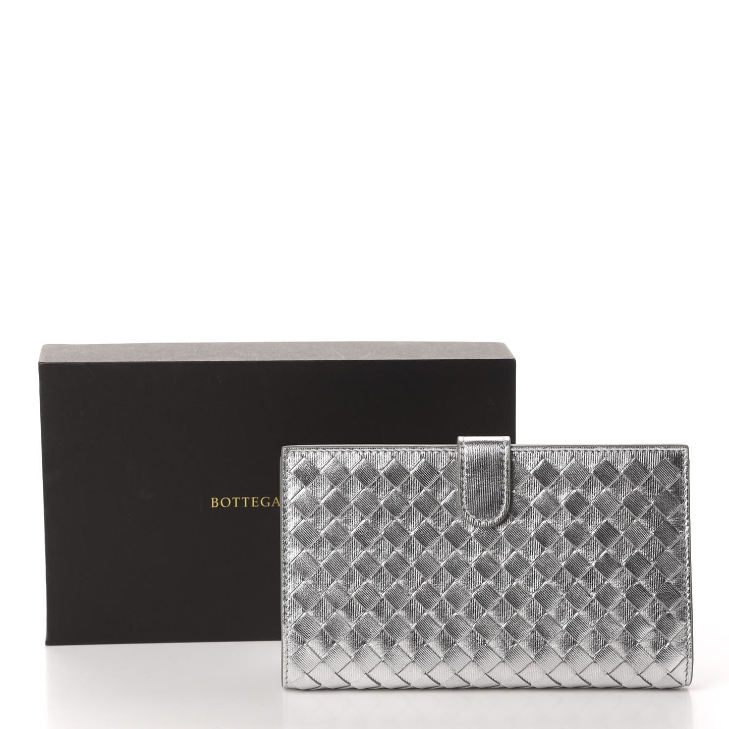 Metallic Grosgrain Intrecciato Continental Wallet Silver