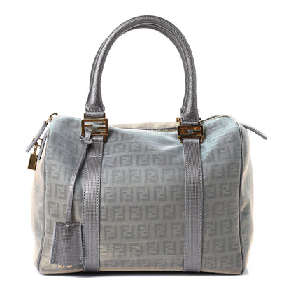 Fendi Metallic Zucchino Canvas Small Forever Boston Platinum Light Blue 1 of 4