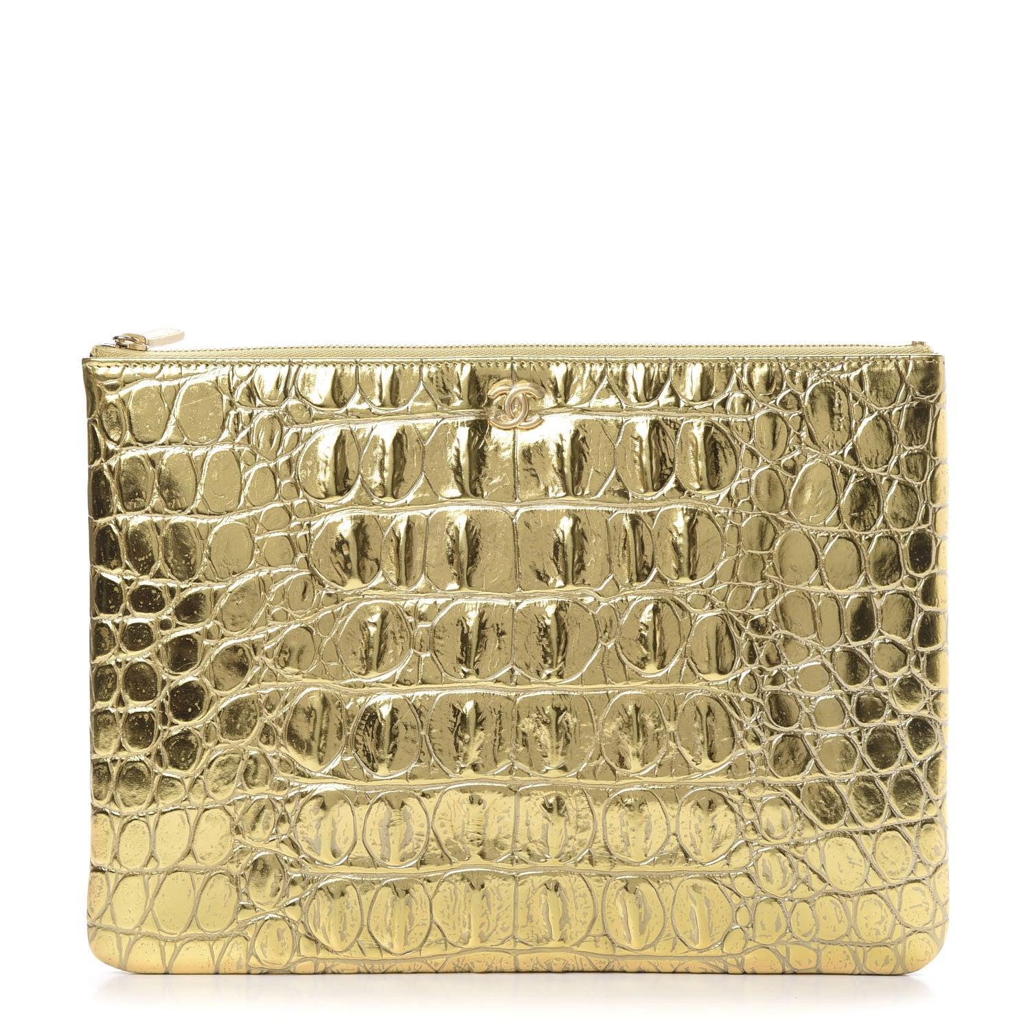 Chanel Metallic Crocodile Calfskin Embossed Medium Cocodile Cosmetic Case Gold 1 of 7