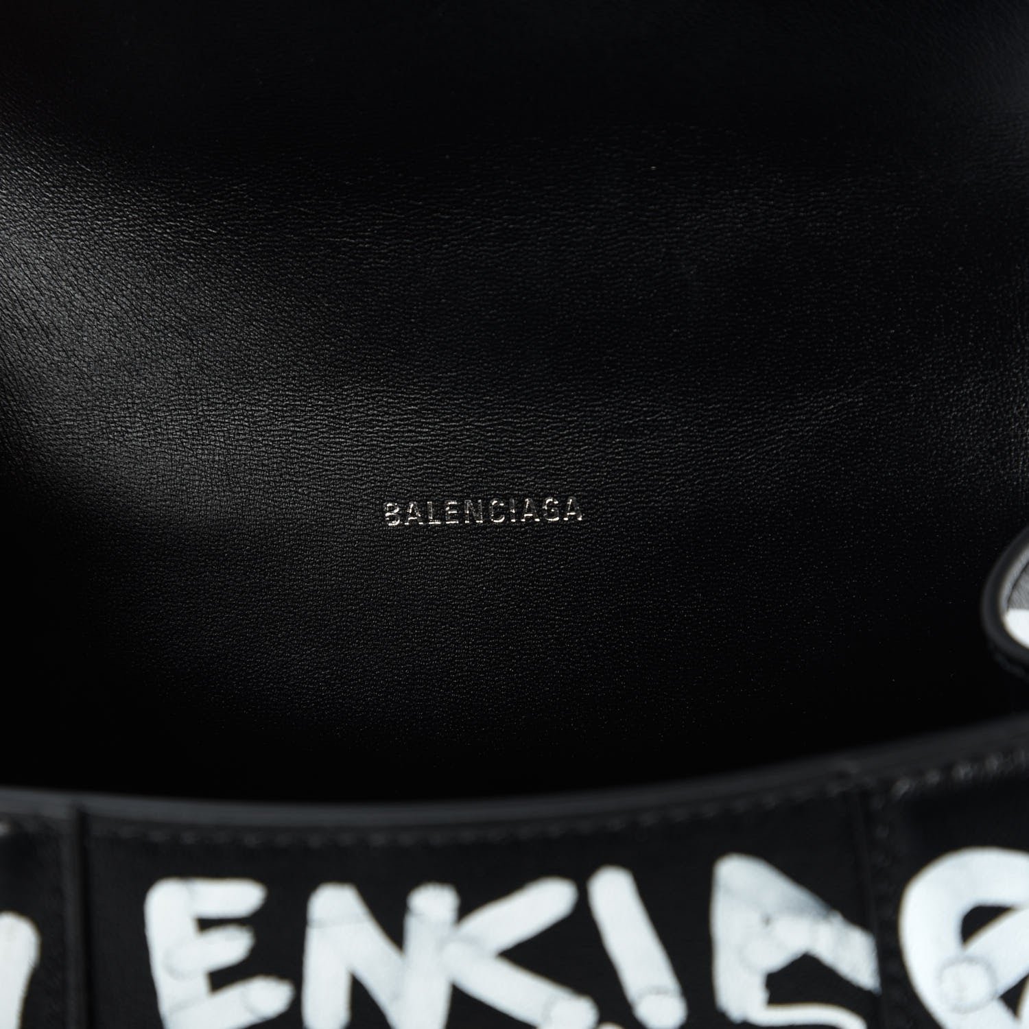 Balenciaga Smooth Calfskin Graffiti Hourglass Top Handle Bag XS Black White 8 of 9