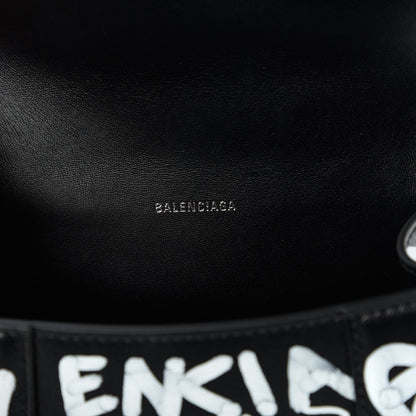 Balenciaga Smooth Calfskin Graffiti Hourglass Top Handle Bag XS Black White 8 of 9