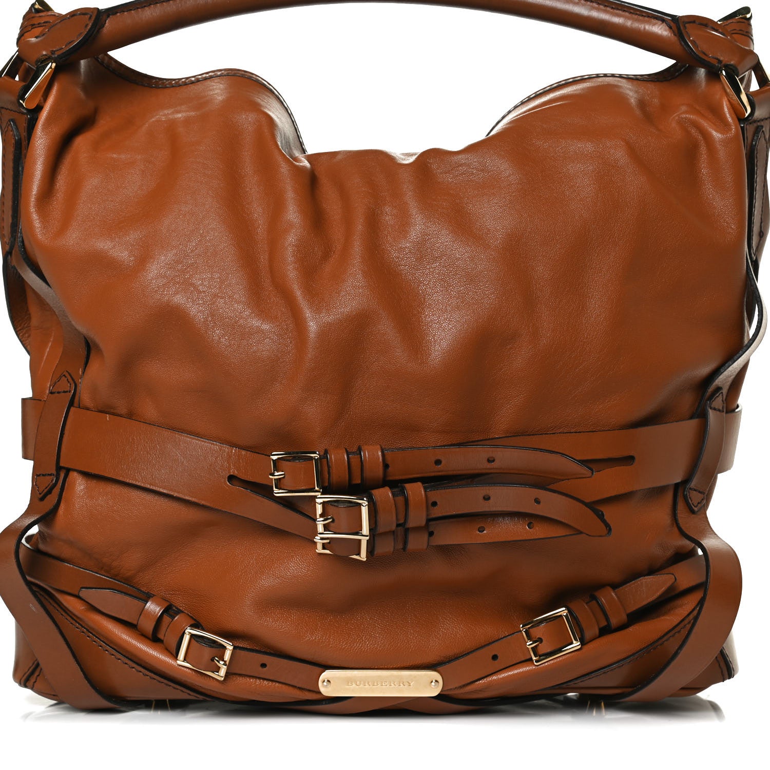 Burberry Soft Lambskin Bridle Calfskin Medium Gosford Hobo Tan 7 of 16