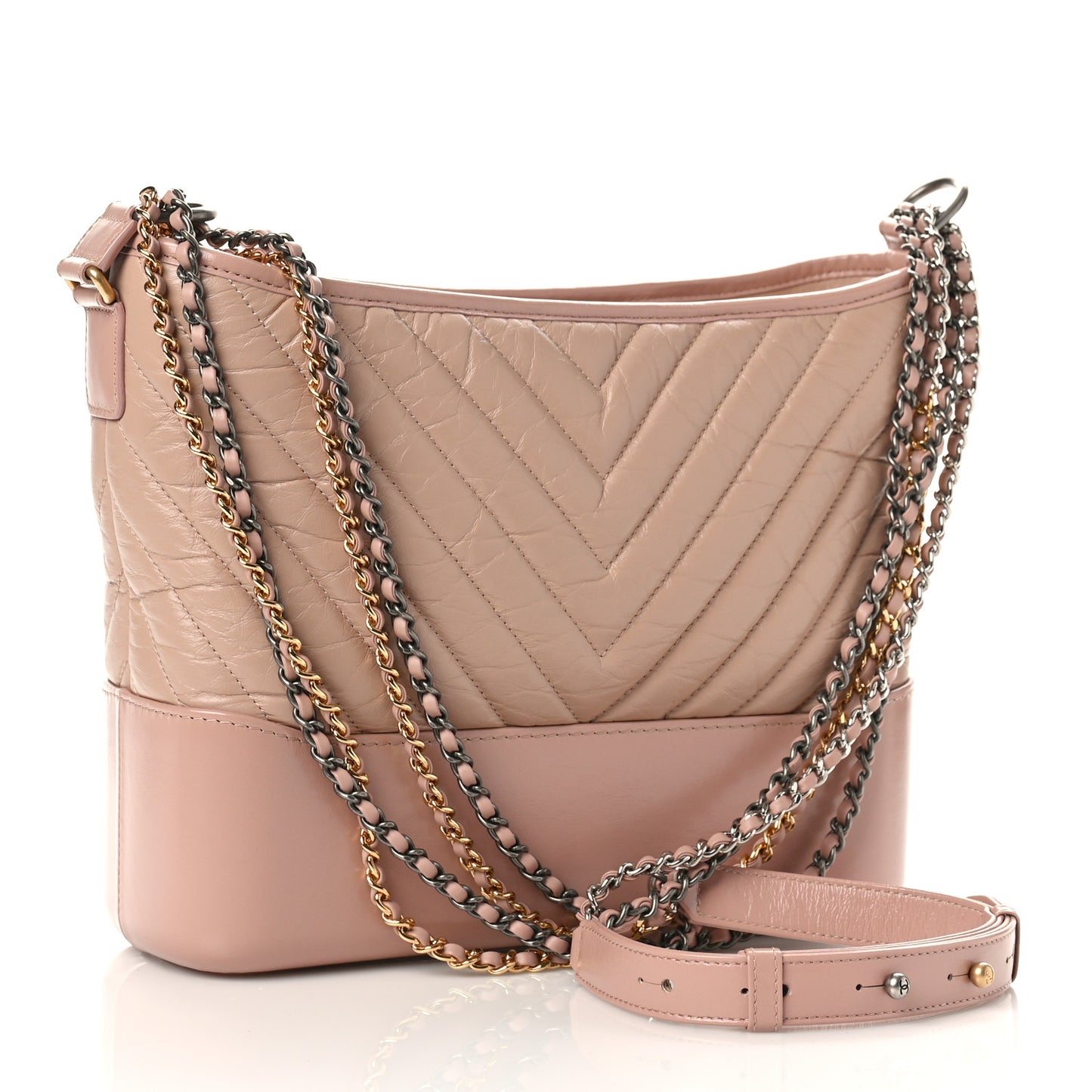 Aged Calfskin Chevron Quilted Medium Gabrielle Hobo Pink