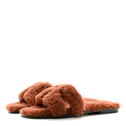 Hermes Woolskin Oran Sandals 41 Cognac 3 of 8