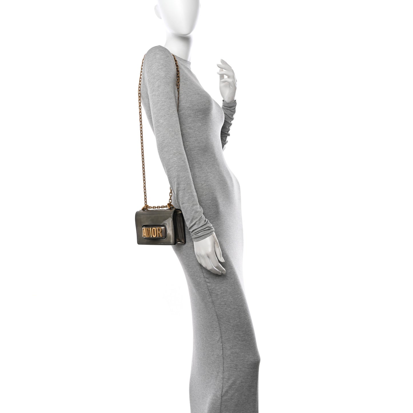 Metallic Calfskin J'Adior Mini Chain Flap Bag Silver
