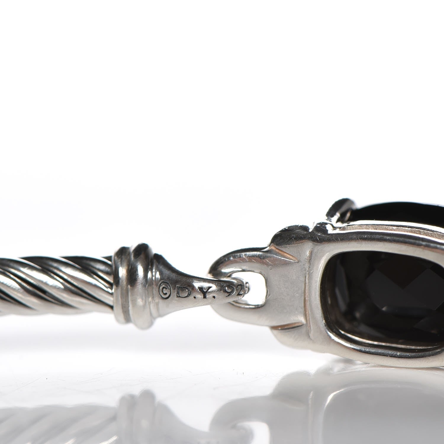 David Yurman Sterling Silver Diamond Black Onyx 3mm Petite Wheaton Bracelet 4 of 7