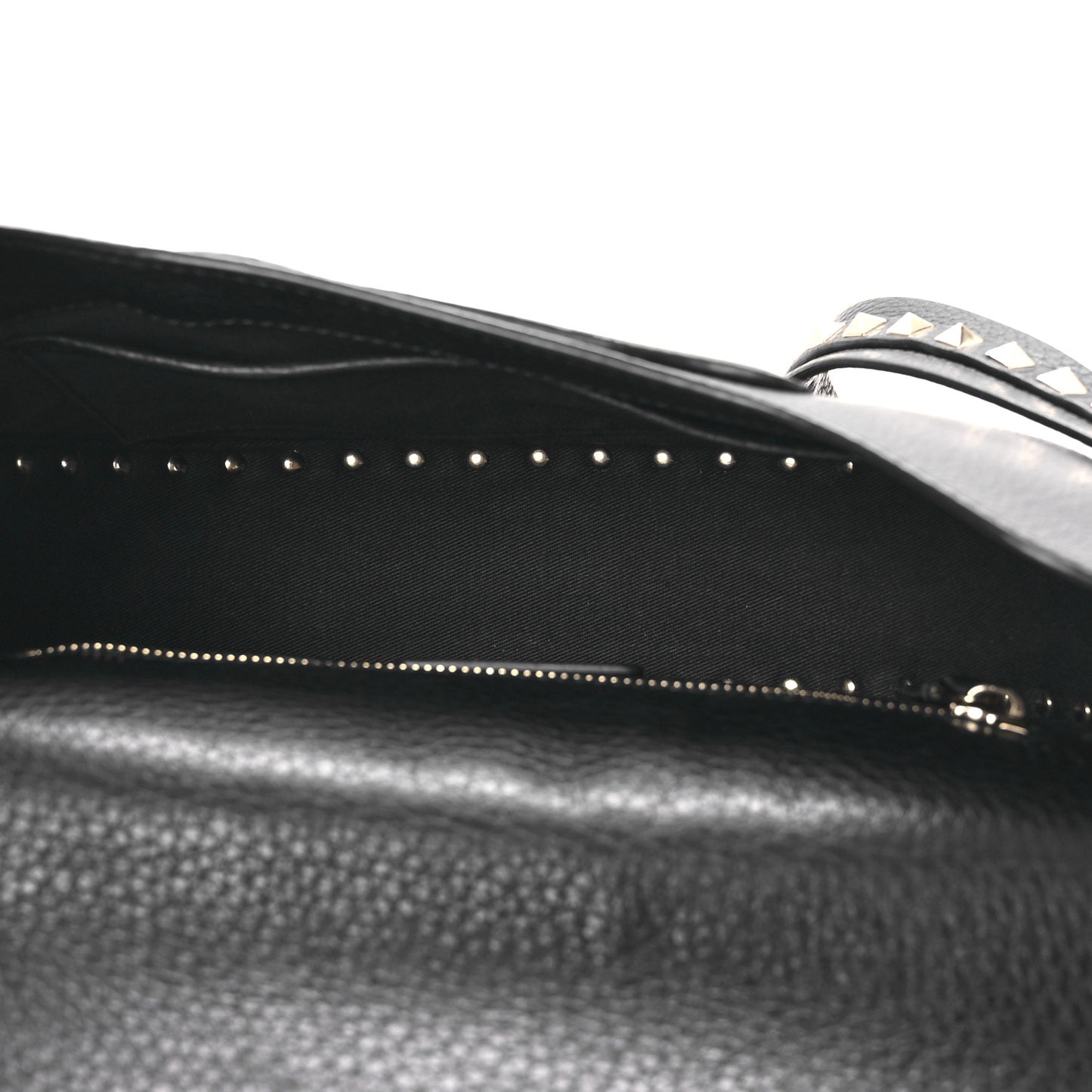 Grained Calfskin Rockstud Saddle Bag Black