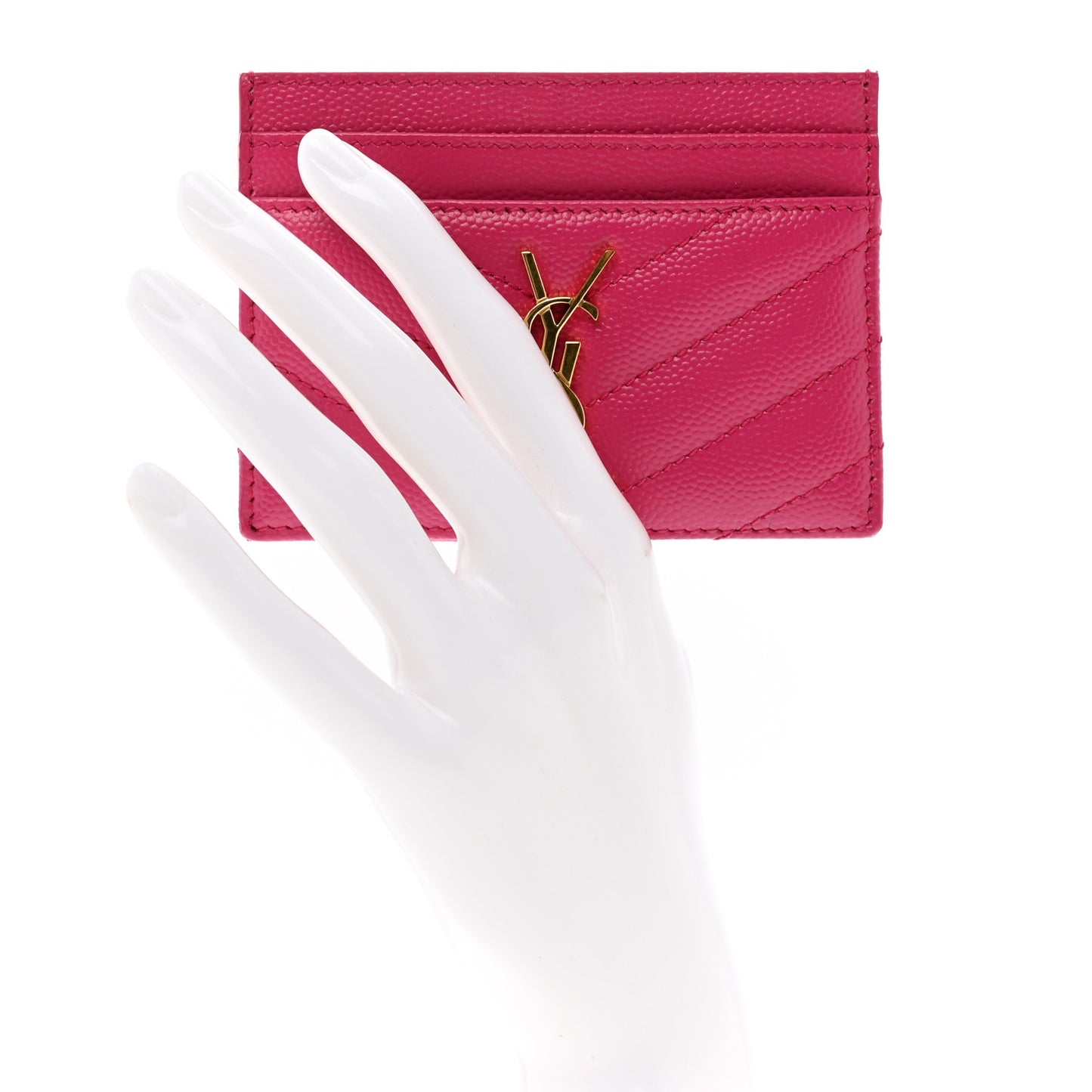 Grain De Poudre Matelasse Chevron Monogram Credit Card Case Fresh Fuxia