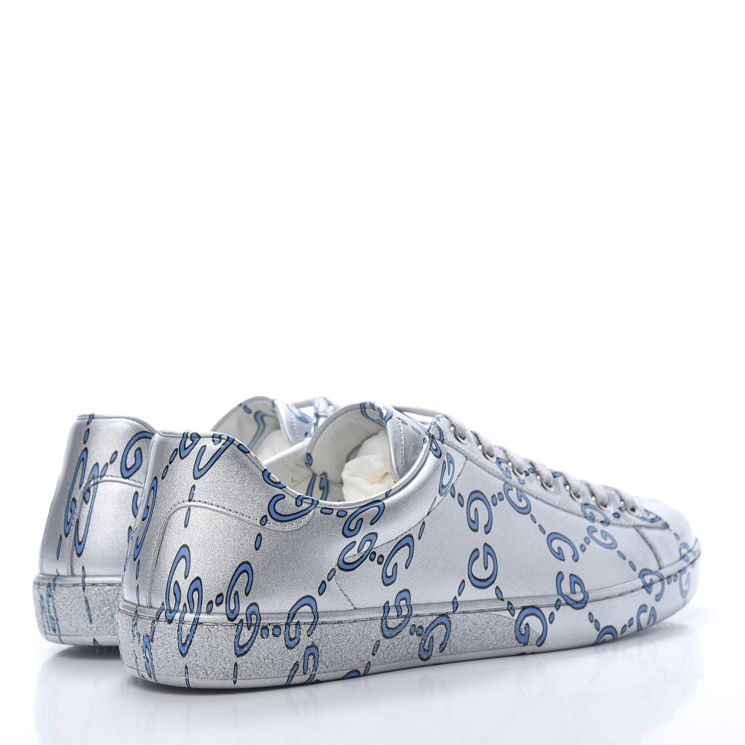Gucci Miro Rubber Wax GucciGhost Print Mens New Ace Sneakers 8.5 Silver 4 of 8