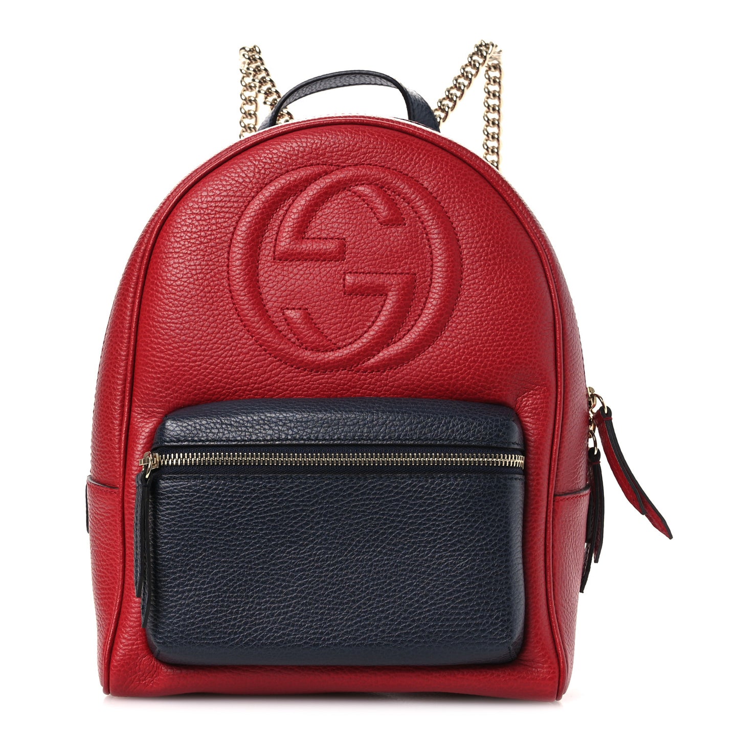 Pebbled Calfskin Bi-Color Soho Chain Backpack Red Navy