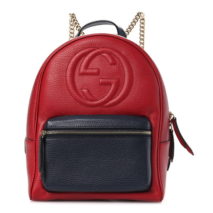 Gucci Pebbled Calfskin Bi-Color Soho Chain Backpack Red Navy 1 of 12