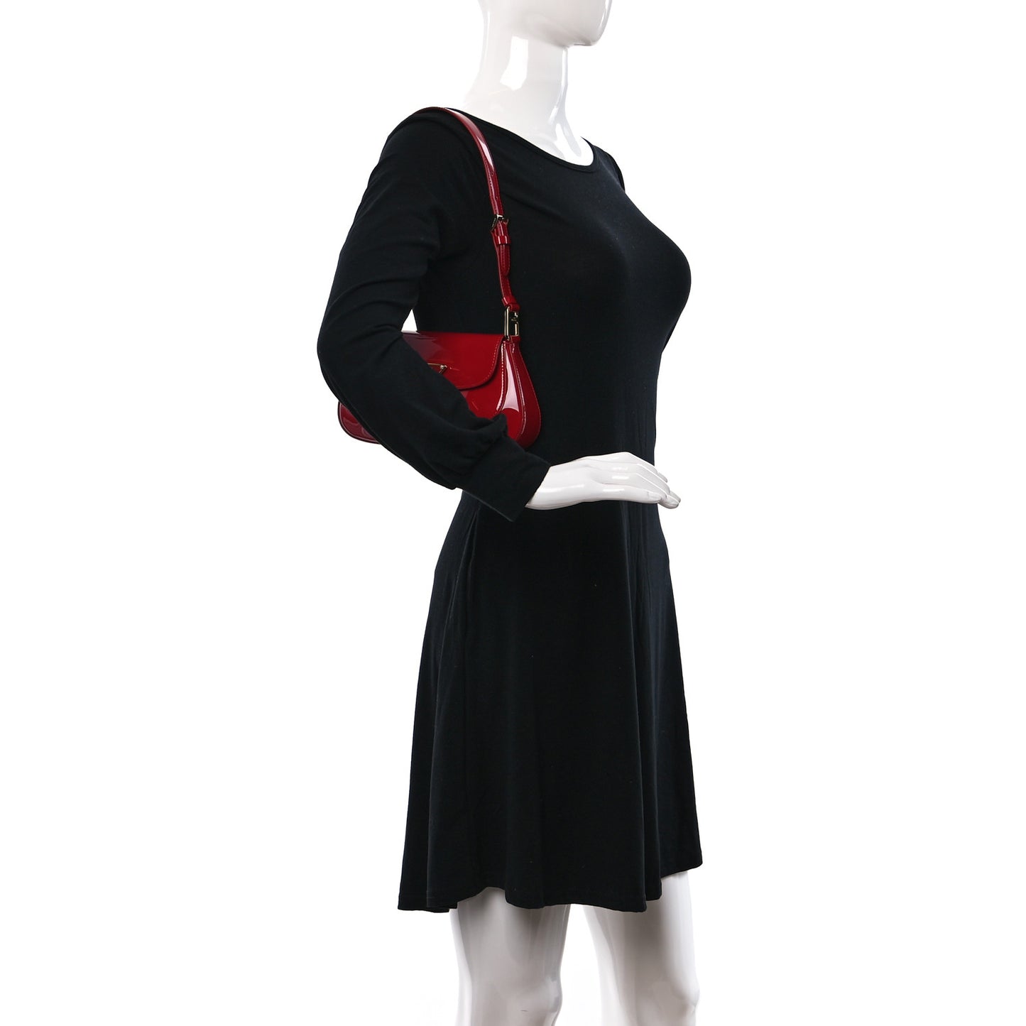 Vernice Triangle Logo Flap Adjustable Strap Shoulder Bag Cherry