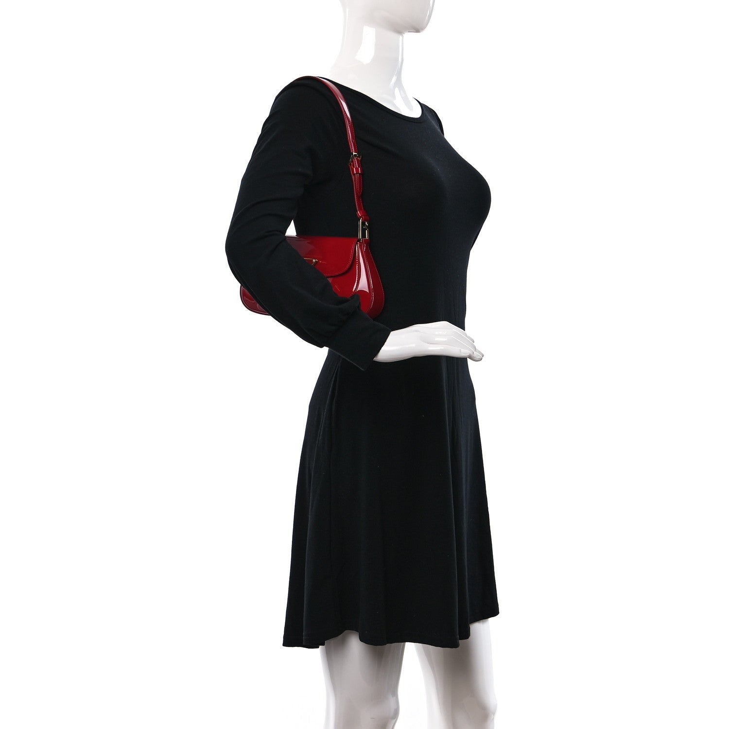 Prada Vernice Triangle Logo Flap Adjustable Strap Shoulder Bag Cherry 2 of 10