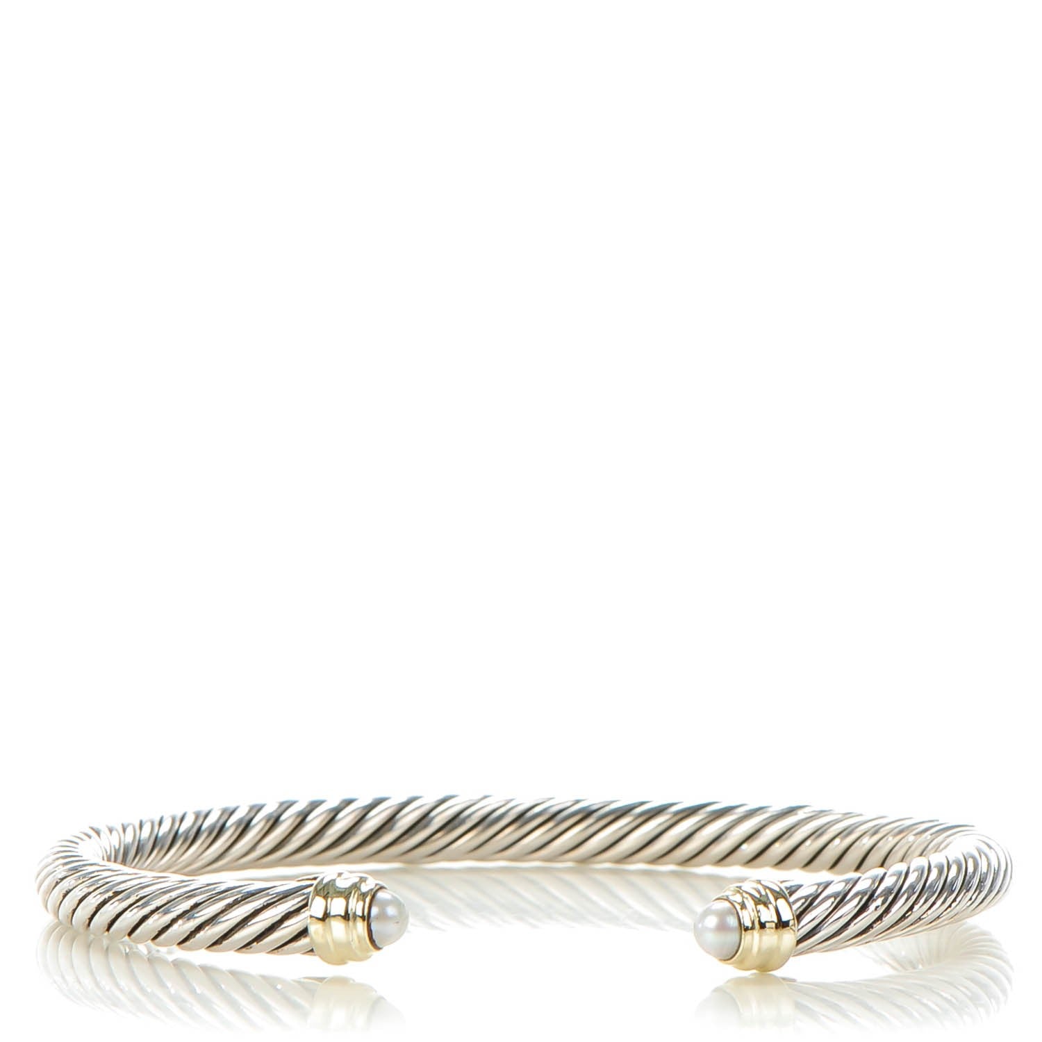 David Yurman Sterling Silver 14K Yellow Gold Pearl 5mm Cable Classics Bracelet 1 of 5
