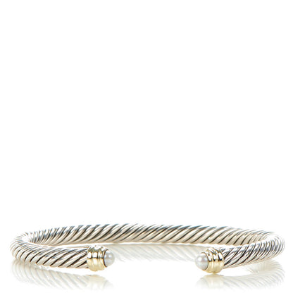 David Yurman Sterling Silver 14K Yellow Gold Pearl 5mm Cable Classics Bracelet 1 of 5