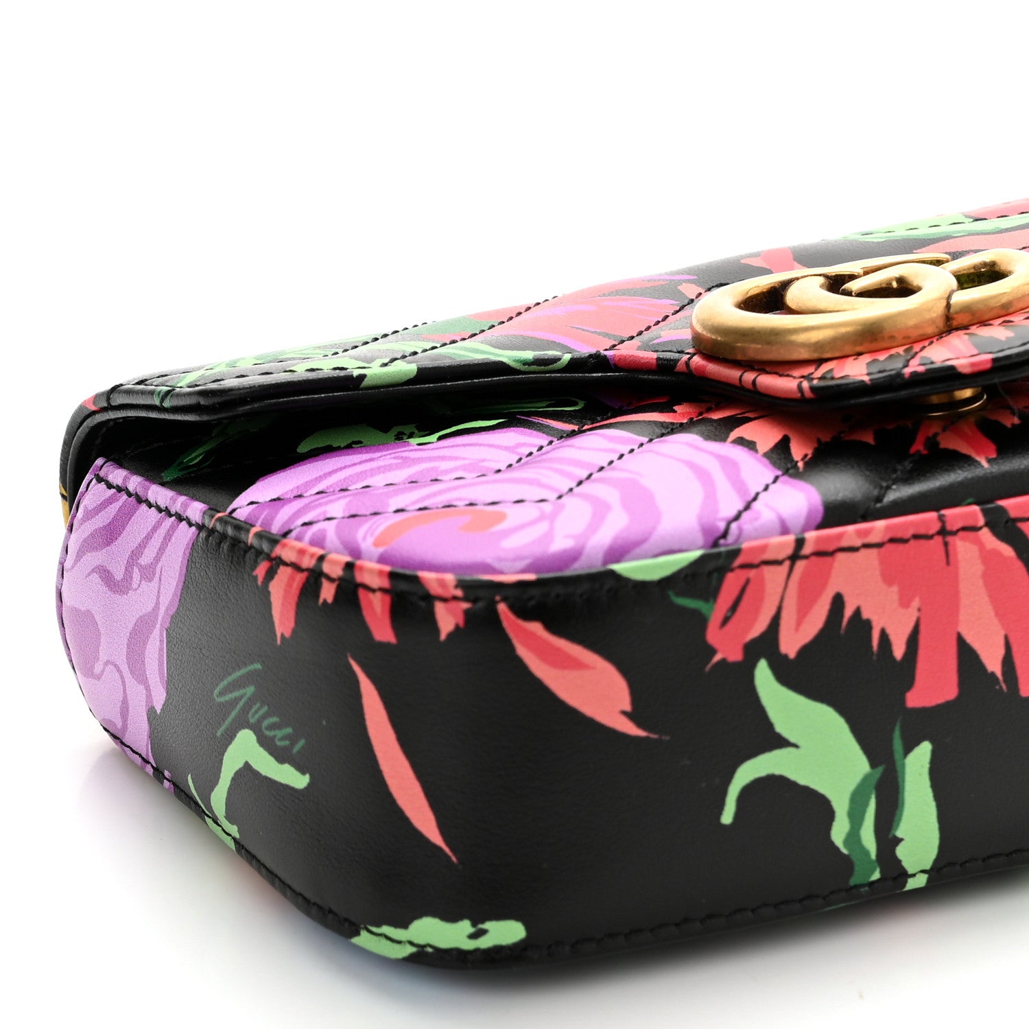 Gucci X KEN SCOTT Calfskin Matelasse Floral Print Super Mini GG Marmont Shoulder Bag Black 9 of 10