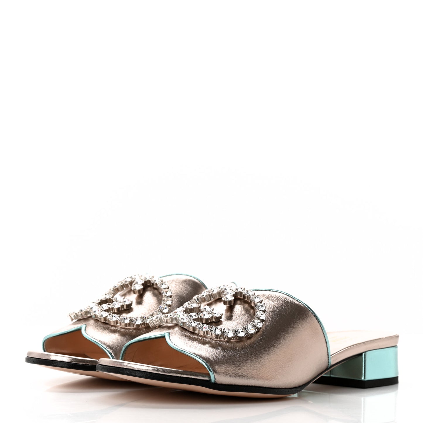 Metallic Nappa Crystal Interlocking G Slide Sandals 35.5 Glacial Shabby