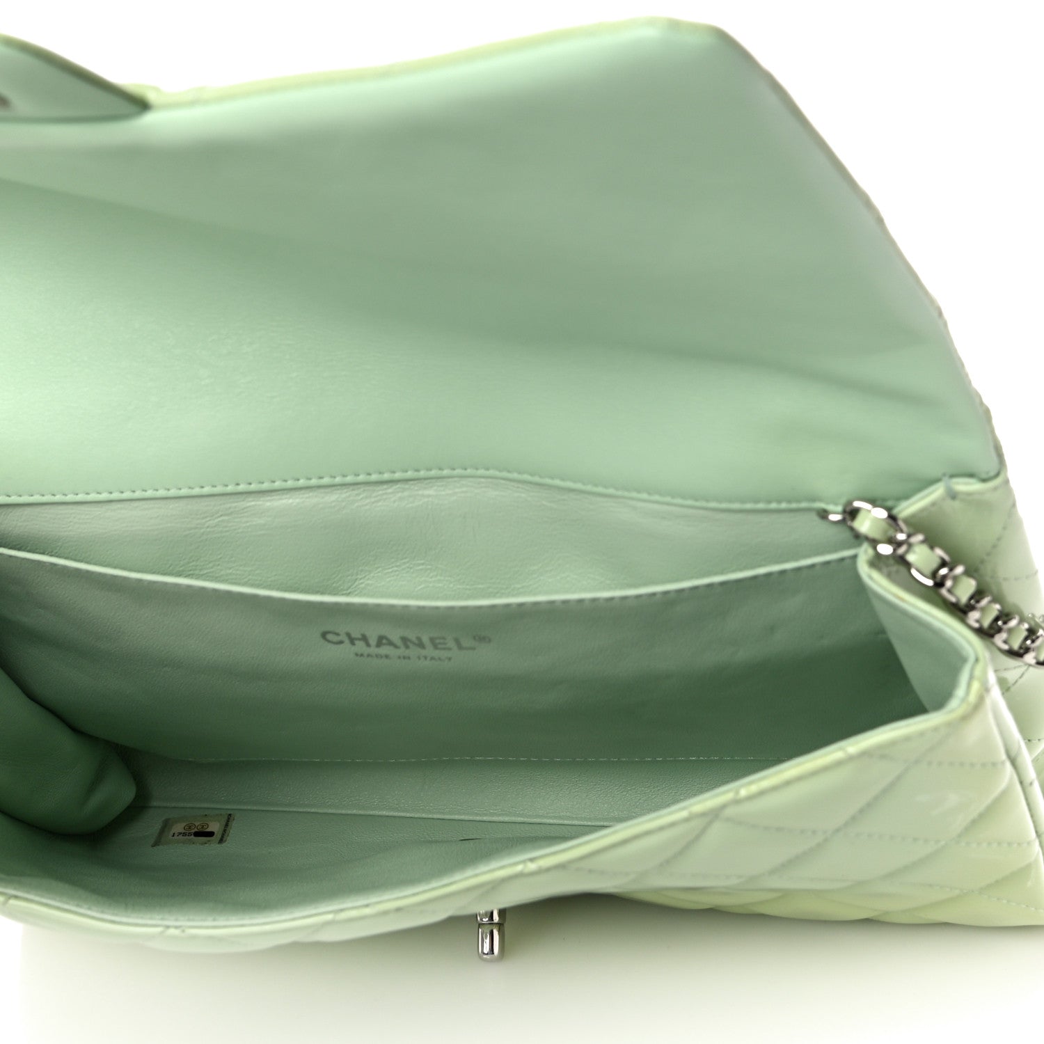 Chanel Patent Quilted Clutch With Chain Flap Light Green 5 of 14