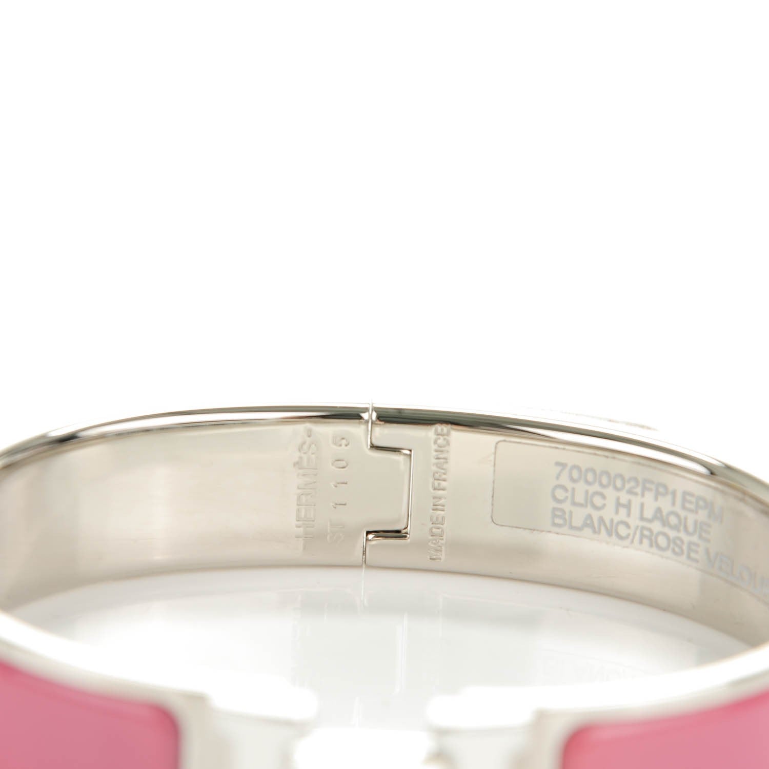 Hermes Enamel Narrow Clic Clac H Bracelet PM Rose Velours White 3 of 4