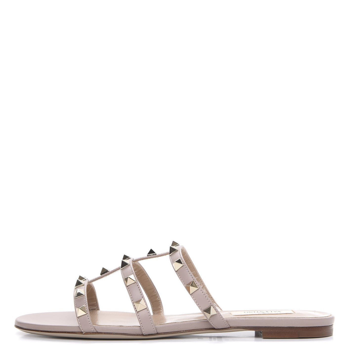 Calfskin Rockstud Caged Flat Slide Sandals 38 Poudre