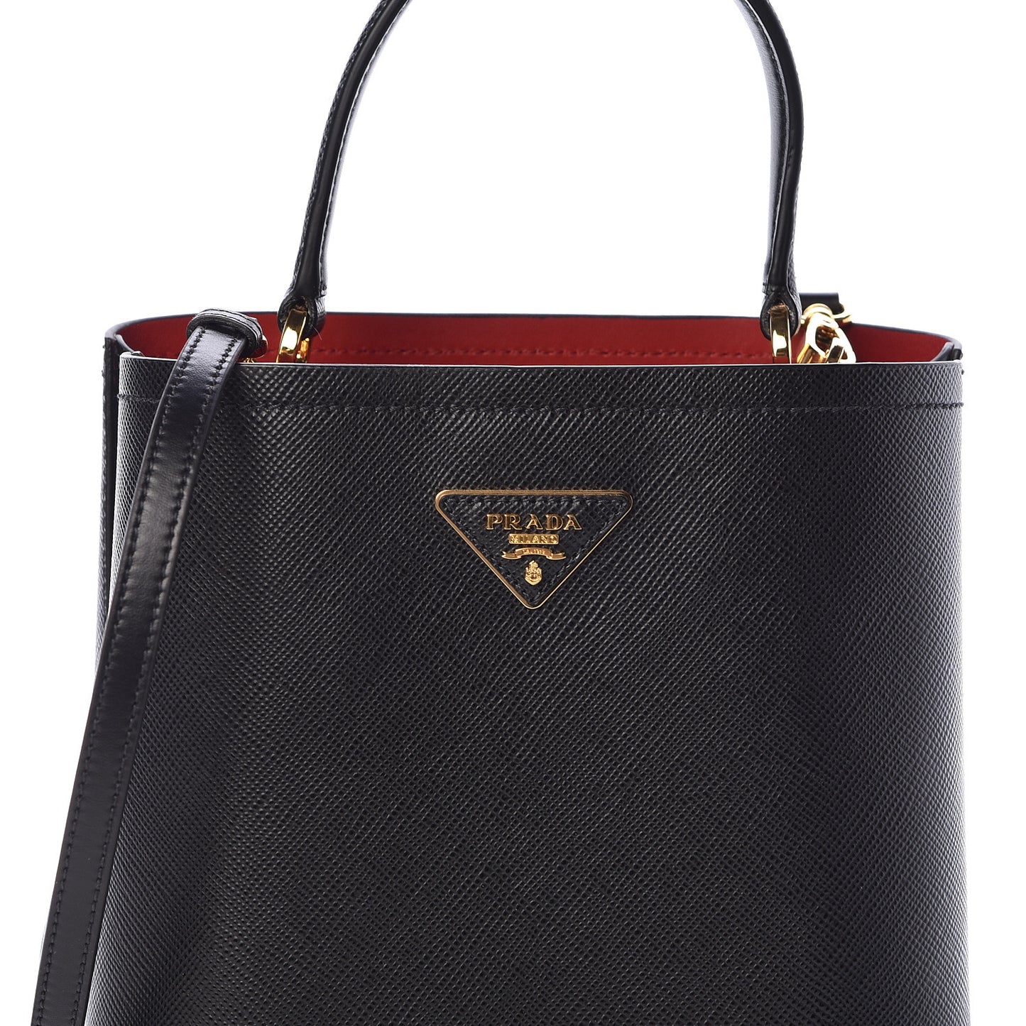 Saffiano Cuir Medium Panier Bucket Bag Black Fuoco