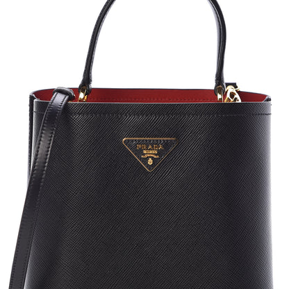 Prada Saffiano Cuir Medium Panier Bucket Bag Black Fuoco 7 of 9