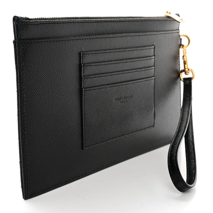 Saint Laurent Grain De Poudre Chevron Monogram Large Bill Pouch Black 3 of 9