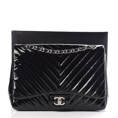 Chanel Patent Chevron Quilted Jumbo Single Flap Black 9 of 9