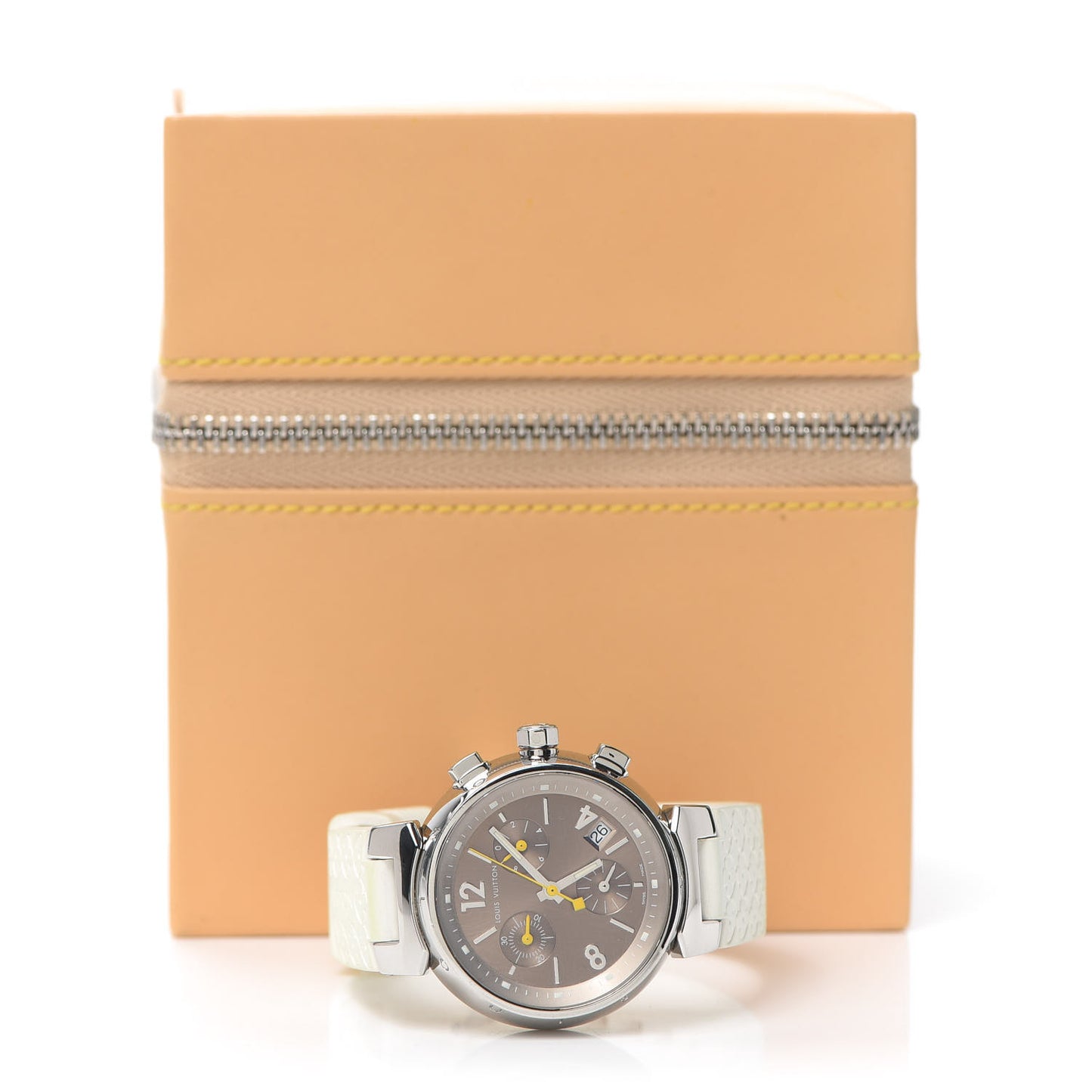 Stainless Steel Rubber 34mm Tambour Chronograph Quartz Watch Champagne