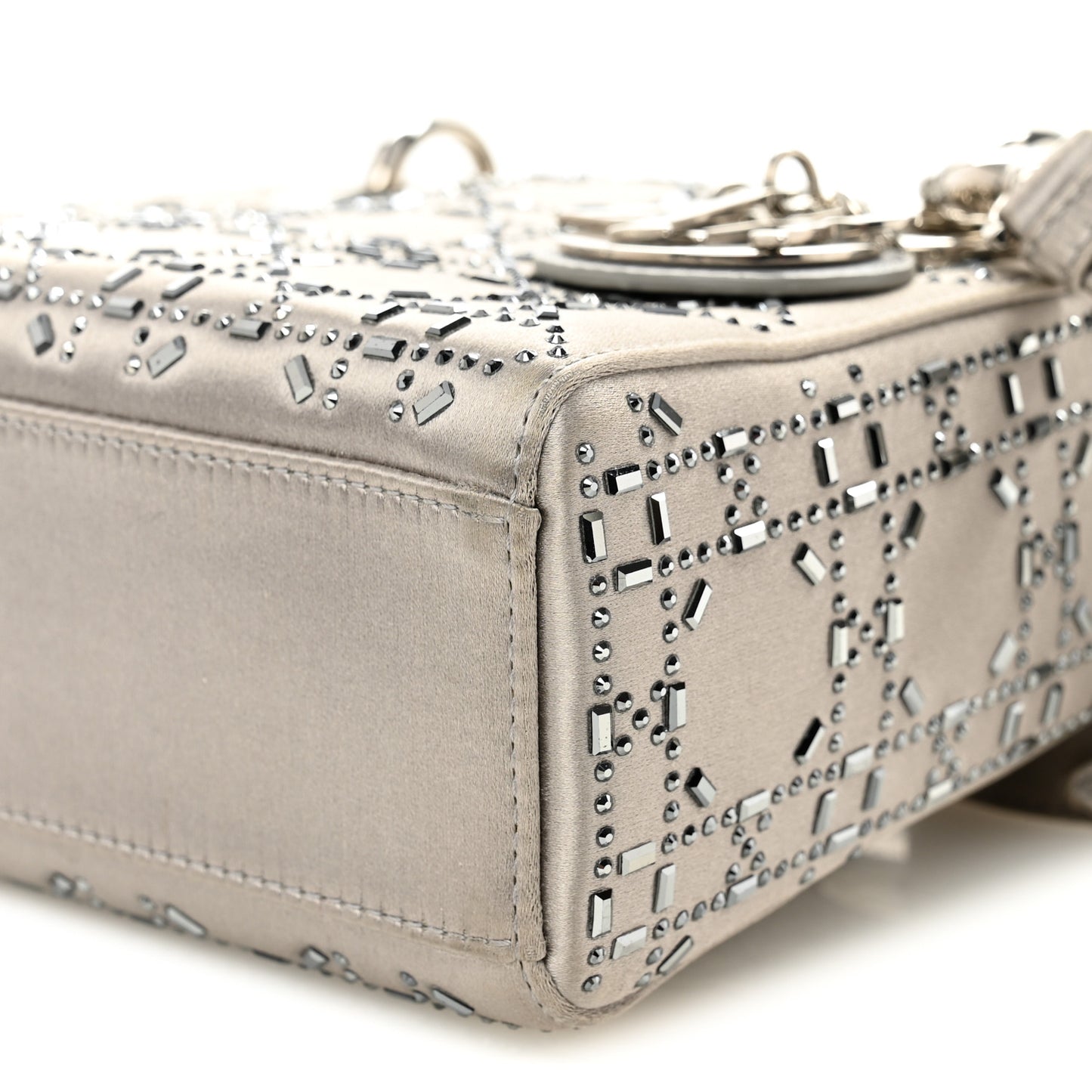 Satin Crystal Cannage Mini Lady Dior Gray