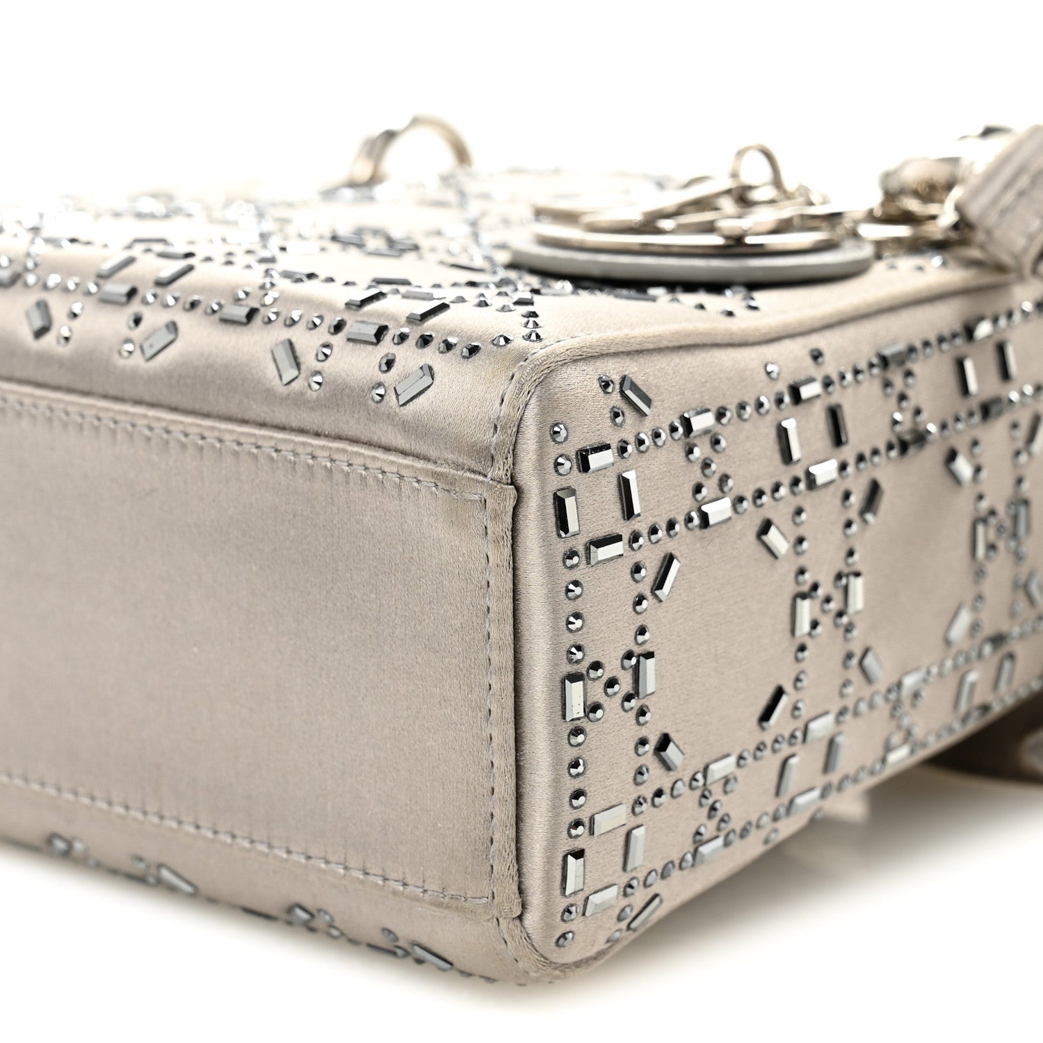 Christian Dior Satin Crystal Cannage Mini Lady Dior Gray 10 of 11